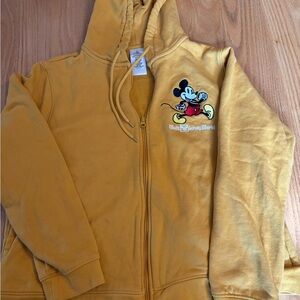 Classic Mickey Mouse Walt Disney World Golden Yellow Hooded Sweatshirt Size L